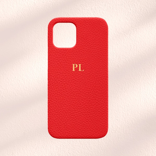 Red Leather iPhone Case,  Personalised Red Phone Case, Custom iPhone 13 Case, 13 Pro, 12 red case, 12 pro, 13 Pro Max, Initials Red Case
