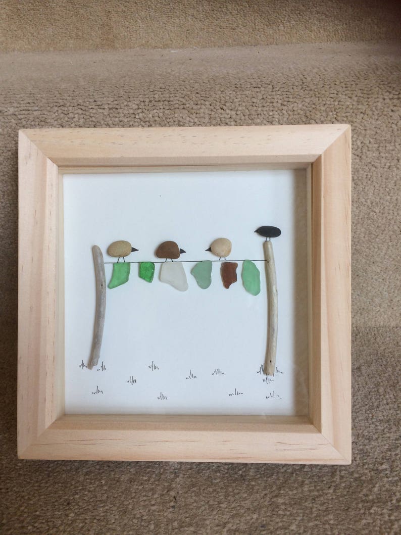 Pebble and Sea Glass Art Birds on a Washing Line Etsy