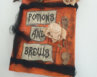 Halloween Book decor, Recycled Book Halloween theme decorated, Book of Spells decor PLUS 10 dried roses, Halloween table decor, Book decor