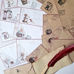 SET mit 10 UMSCHLÄGEN, verschiedene Drucke, Reiseumschläge, Vintage Retro-Umschläge, Jurabrief, Reisetagebuch, weiß und braun