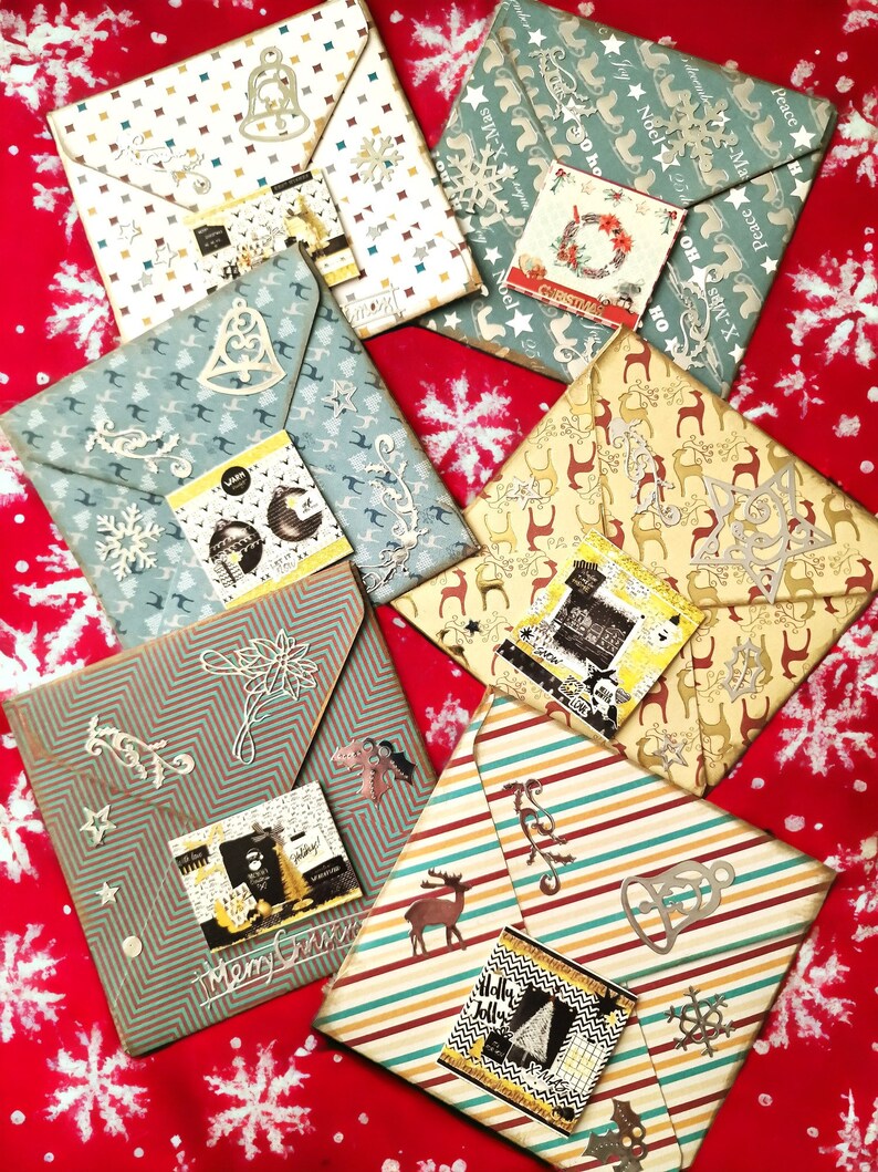 Santa's envelope Set of 6 mini envelopes vintage style, Santa postal service, Christmas jurnalling/gifting, decorated Christmas envelopes image 1