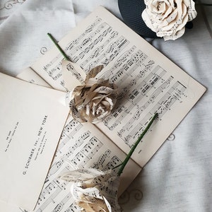 Vintage musical sheets flowers, musical sheets flowers, musical vintage wedding decor, vintage musical wedding bouquet, gift for music lover image 3