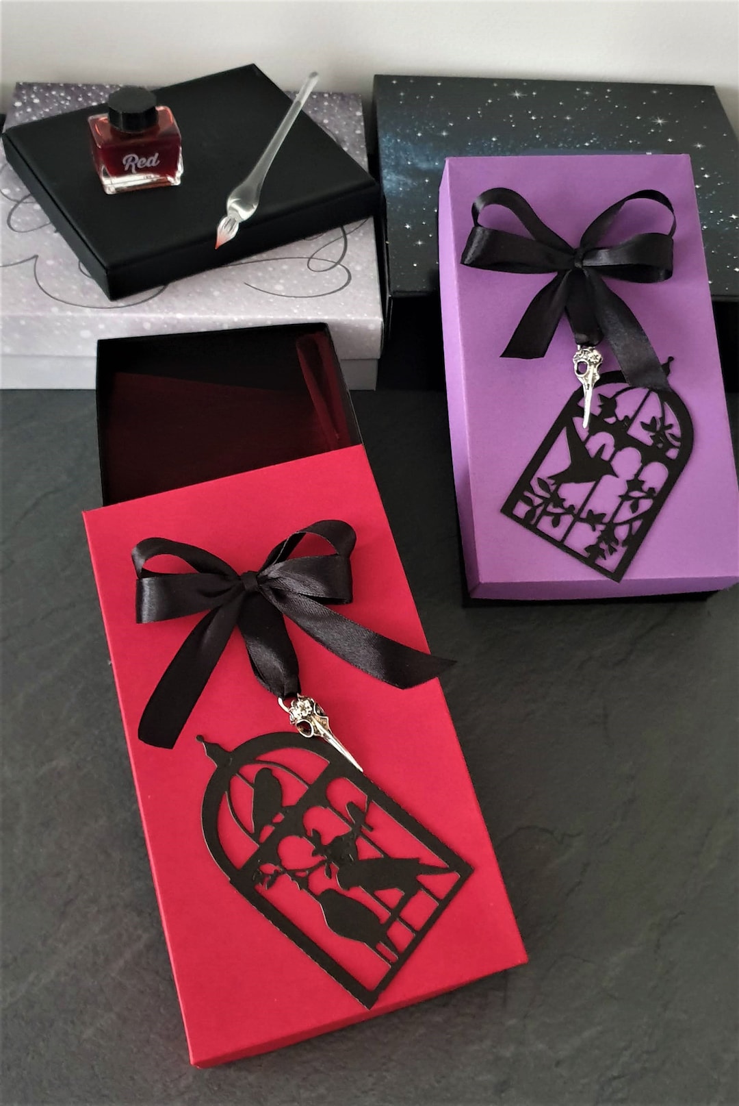 Gothic Gift Boxes SET OF TWO Decorated With Black Lace Bird - Etsy