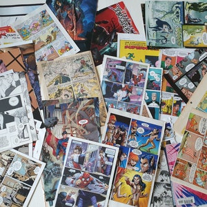 Comic book pages for Junk Journal, Pen Pal, Comic Party table decor - variety of new comics, cartoons, manga, superheroes, vintage comics