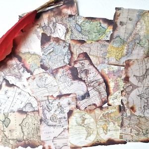 SET von 15 VINTAGE KARTEN brennend geformte Drucke, Journal Versorgung, Vintage Reisejournal, alte Karten Drucke, verschiedene Formen