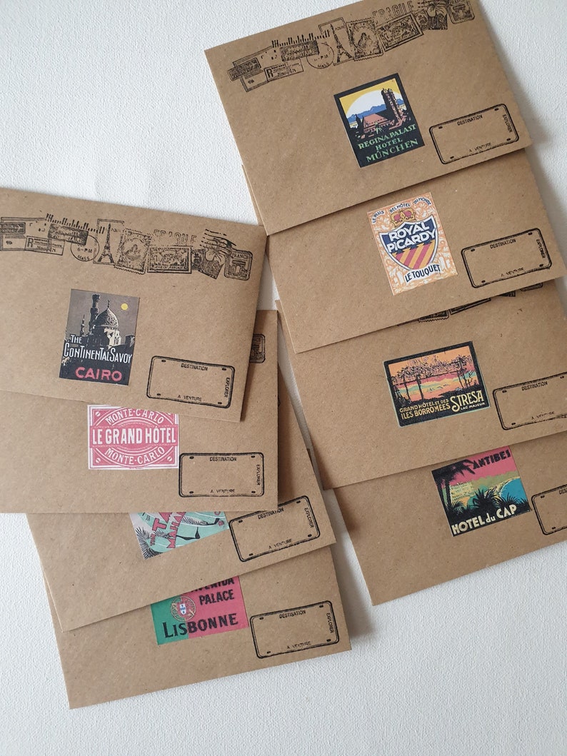 Travel Theme Envelopes SET of 8 ENVELOPES Decorated With Etsy