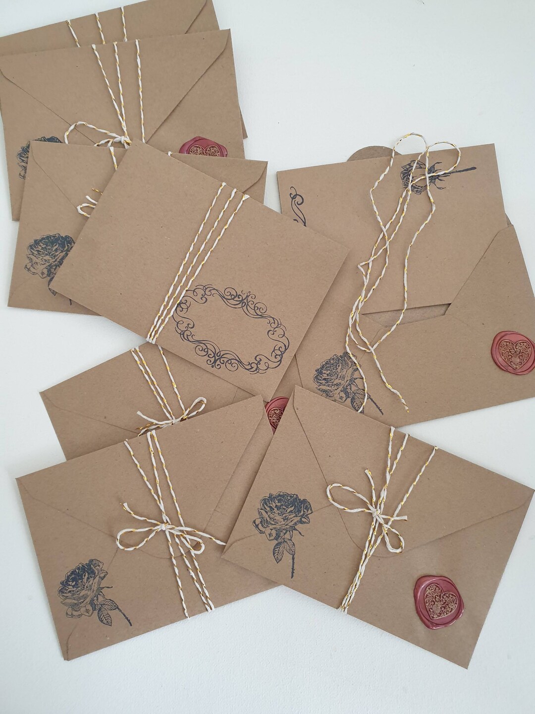 Vintage Kraft Paper Envelopes With Button String Tie Closure For