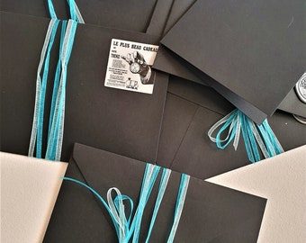 SET of 8 decorated and wax sealed BLACK ENVELOPES with blank black cards, elegant envelopes, black envelopes, card making supplies, mail art
