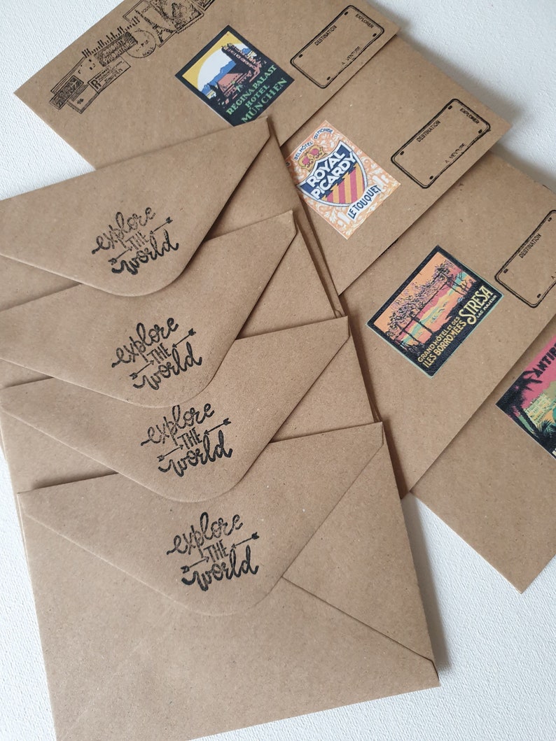 Travel Theme Envelopes SET of 8 ENVELOPES Decorated With Etsy