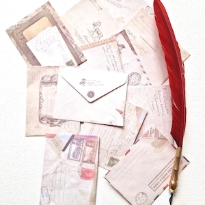 SET of 12 MINI ENVELOPES, various prints, mini envelopes, vintage retro type mini envelopes, jurnaling letter, vintage traveling journal