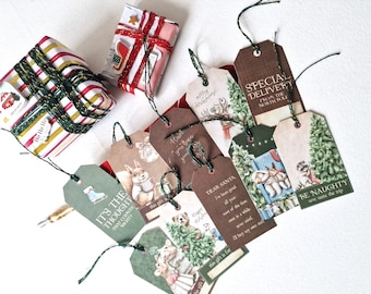 Forest theme Christmas tags , Set of 10 Christmas gift tags, Forest jurnaling tags, Woodland theme Christmas, Woodland jurnaling tags