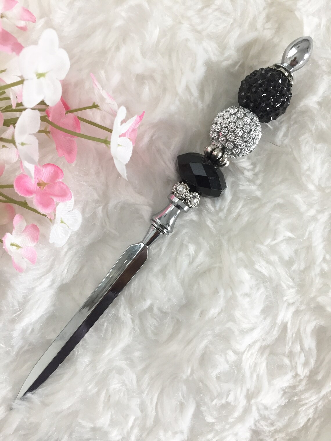 Sparkly Black & Silver Beaded Letter Opener Fancy Letter Etsy