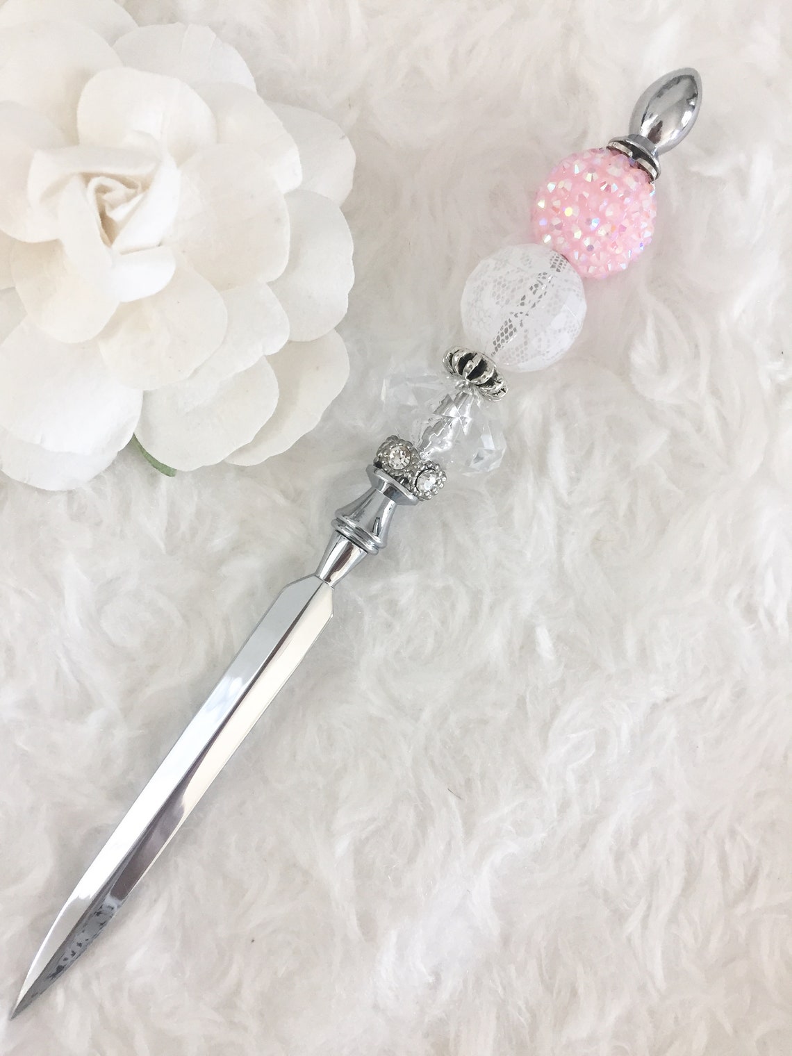 Pink & Lace Beaded Letter Opener Fancy Letter Opener Elegant Etsy