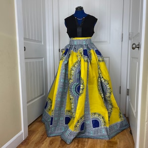 Ankara maxi skirt/ African women clothing/ African women skirt/ Danshiki skirt/Yellow and blue skirt/Plus size skirt/African maxi skirt