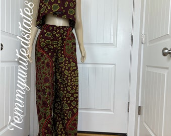 African print maxi pant with matching cropped top, Ankara pant set,African maxi pants,cropped Top&pant set,Wide bottom pants/Palazzo/TK69