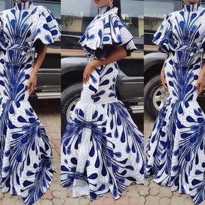 frican women clothing/ Offshoulder tail blouse/African maxi dress for engagements / African prints maxi dress/WP9011/ African flare dress/ A