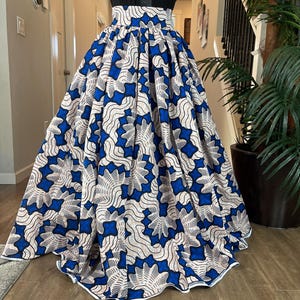 African Skirt/White and Blue Skirt/Festival Skirt/African Clothing/African Dress/Ankara Dress/Ethnic /Tribal/Boho/Wax Print Skirt/Maxi skirt