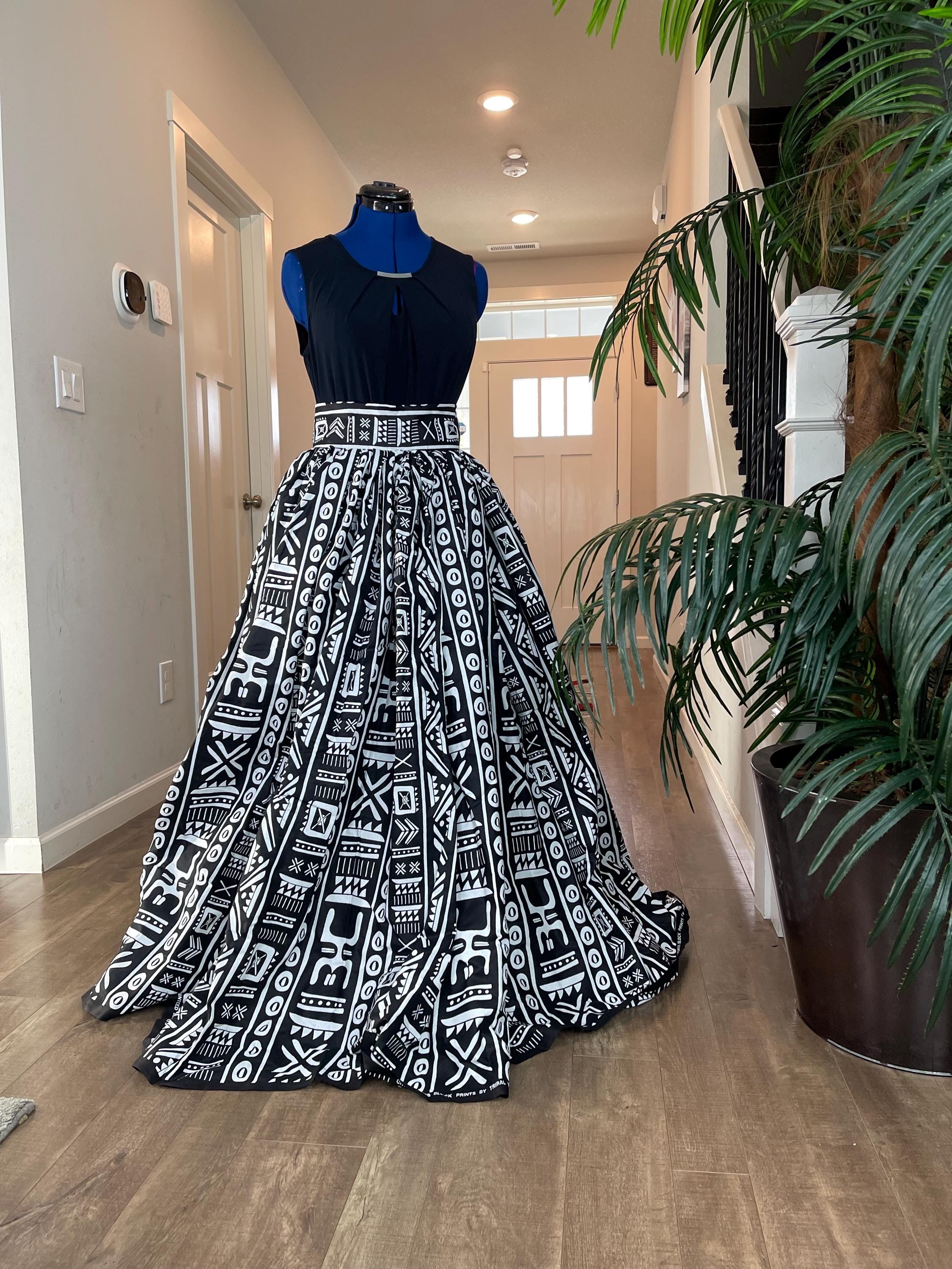 Ankara Maxi Skirt with Pockets: High Waist African Print Cotton Skirt