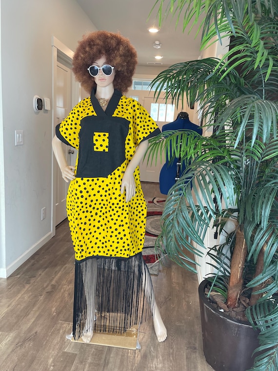 Vestido largo Ankara hecho a mano: caftán con estampado africano y bolsillos