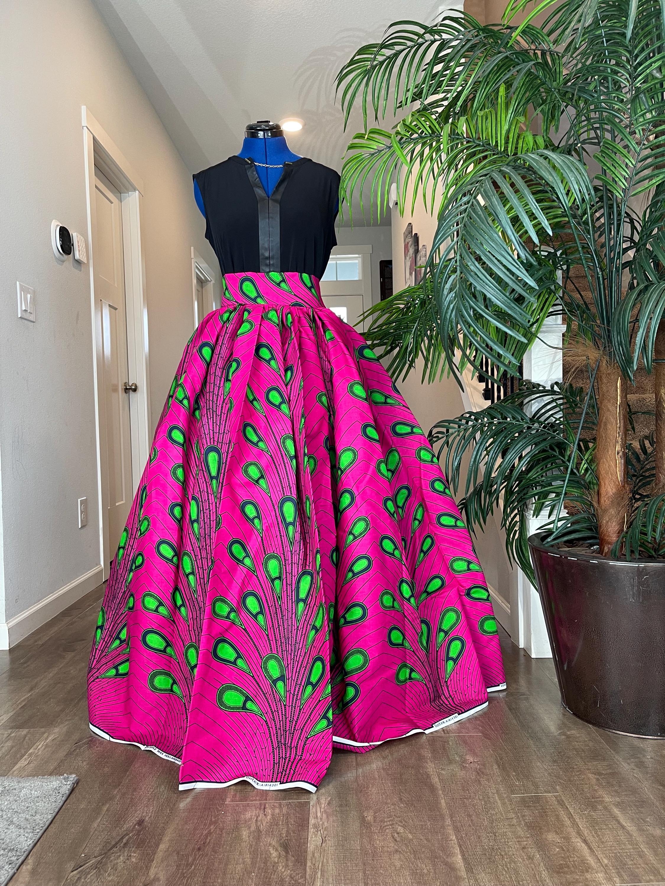 green emerald velvet dress Pink and Green African Print Skirt – Flair 4 Five @ Tauntus main image 1