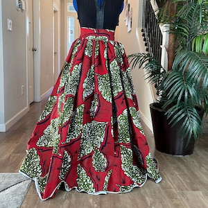 African Skirt/Ankara Skirt/Ethnic Skirt/African Print Skirt/Danshiki/Long skirt/Maxi skirt/ Red Skirt/Gift For Her/African Clothing/KD