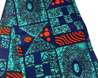 Teal and Orange African fabric /African fabric by the yard/ African fabric for sale/Danshiki fabric/African headwrap/African print fabric