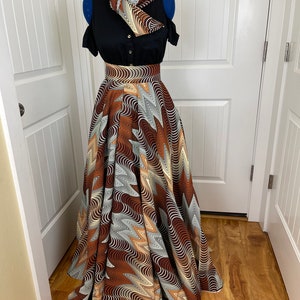 Full flare maxi skirt with headwrap/African full flare maxi skirt/African women plus size skirt/Skater skirt/African Skirt/African Clothings