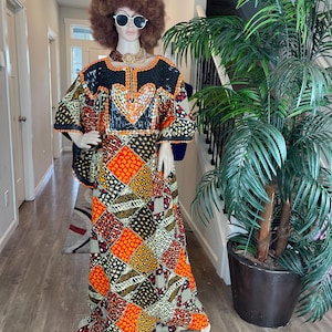 African Dress/Ankara Dress/African Dresses For Wedding/Bubu Dress/Boubou/Orange and black Kaftan/African Dresses/African clothing/Seun Dress