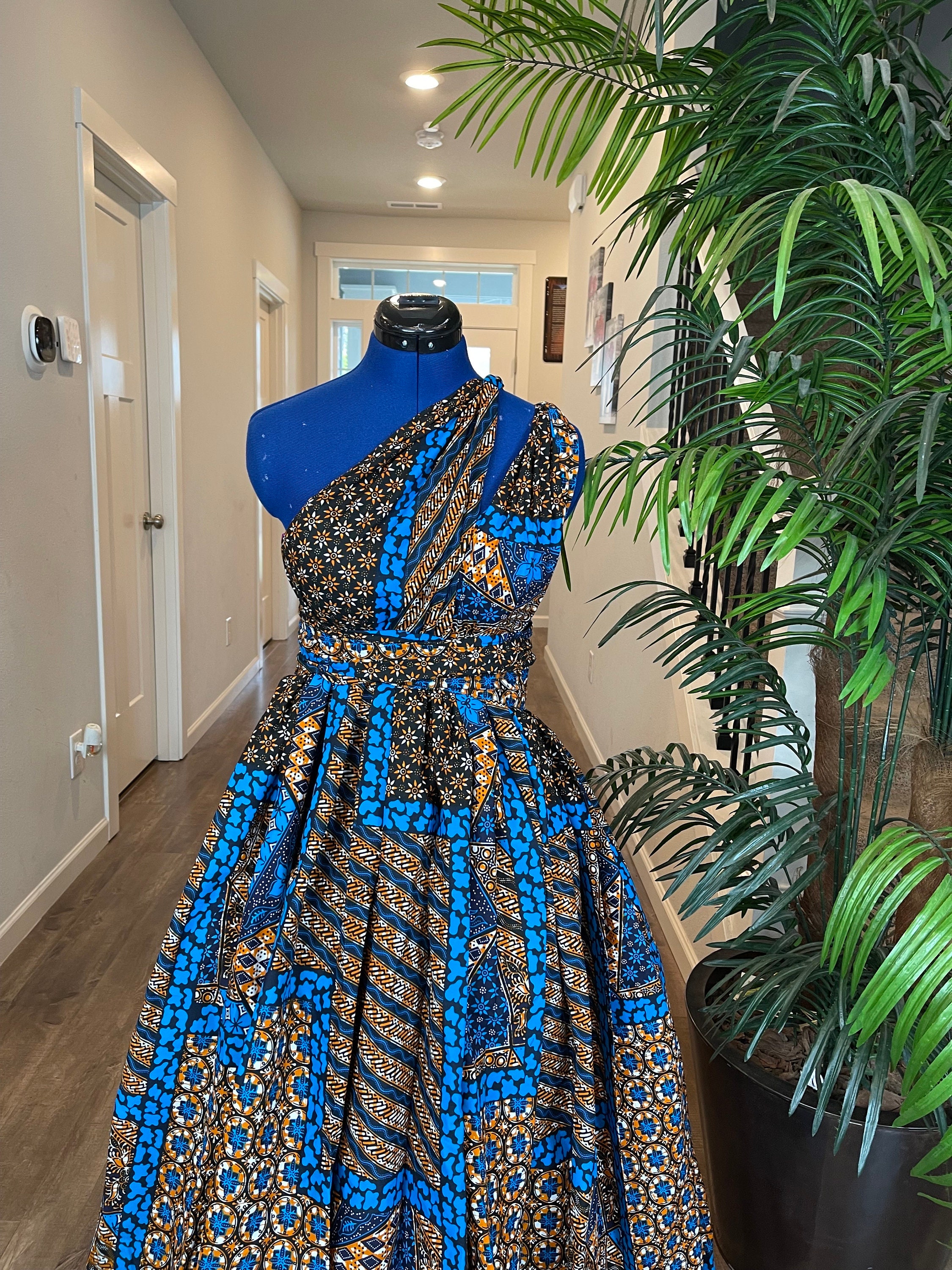 blue and gold dress picture Colette CL5105 Long Formal Fitted Prom Mermaid Opal Sweater Dress FAQ Can beginners wear Alison Brie Wears Mugler Color:Bluestripe
