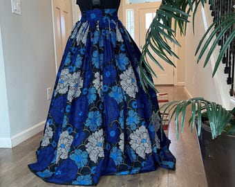 Ankara maxi-rok: katoenen rok met hoge taille Afrikaanse print/blauwe Ankara-rok