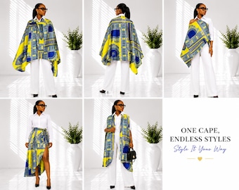 Capa africana/Capa/Capa sobre los hombros/Vestido capa/Capa de boda/Diseño de capa/Ropa africana para mujer/Ropa de tallas grandes/Vestidos/Capa amarilla/Ankar