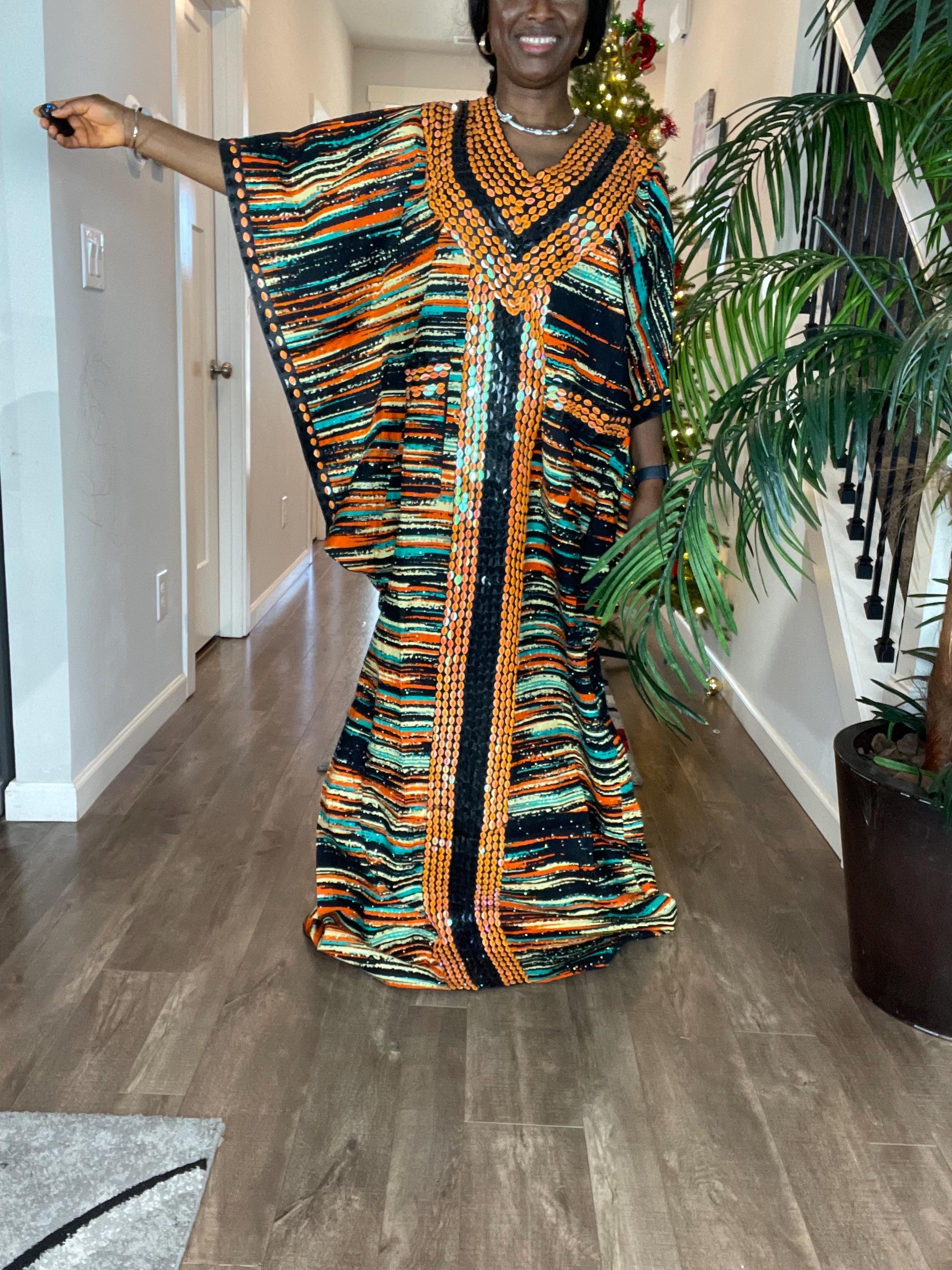 Vestido africano/Vestido Ankara/Vestidos africanos para boda/Vestido Bubu/Boubou/Kaftan verde y negro/Vestidos africanos/Ropa africana/Vestidos Kanyin