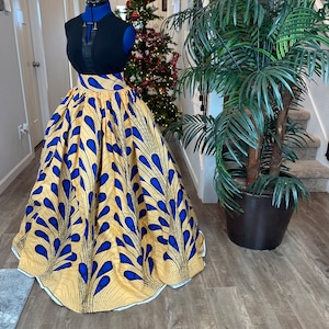 African clothing/ African women clothing/maxi skirt/ African print skirt/ Ankara skirt/ kente skirt/African skirt/Peach and Blue