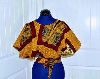 African women crop top with waist belt/african women top/ ankara blouse / african offshoulder top/African peplum top/African blouse/Women cl