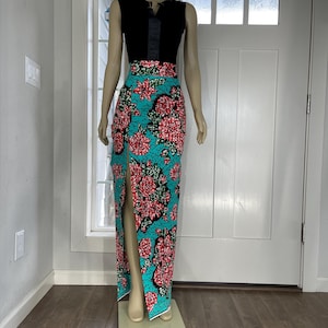 African Skirt With Front Slit/Ankara Skirt/African Clothing/Green and Orange Skirt/Plus Size Clothing/African Print Skirt