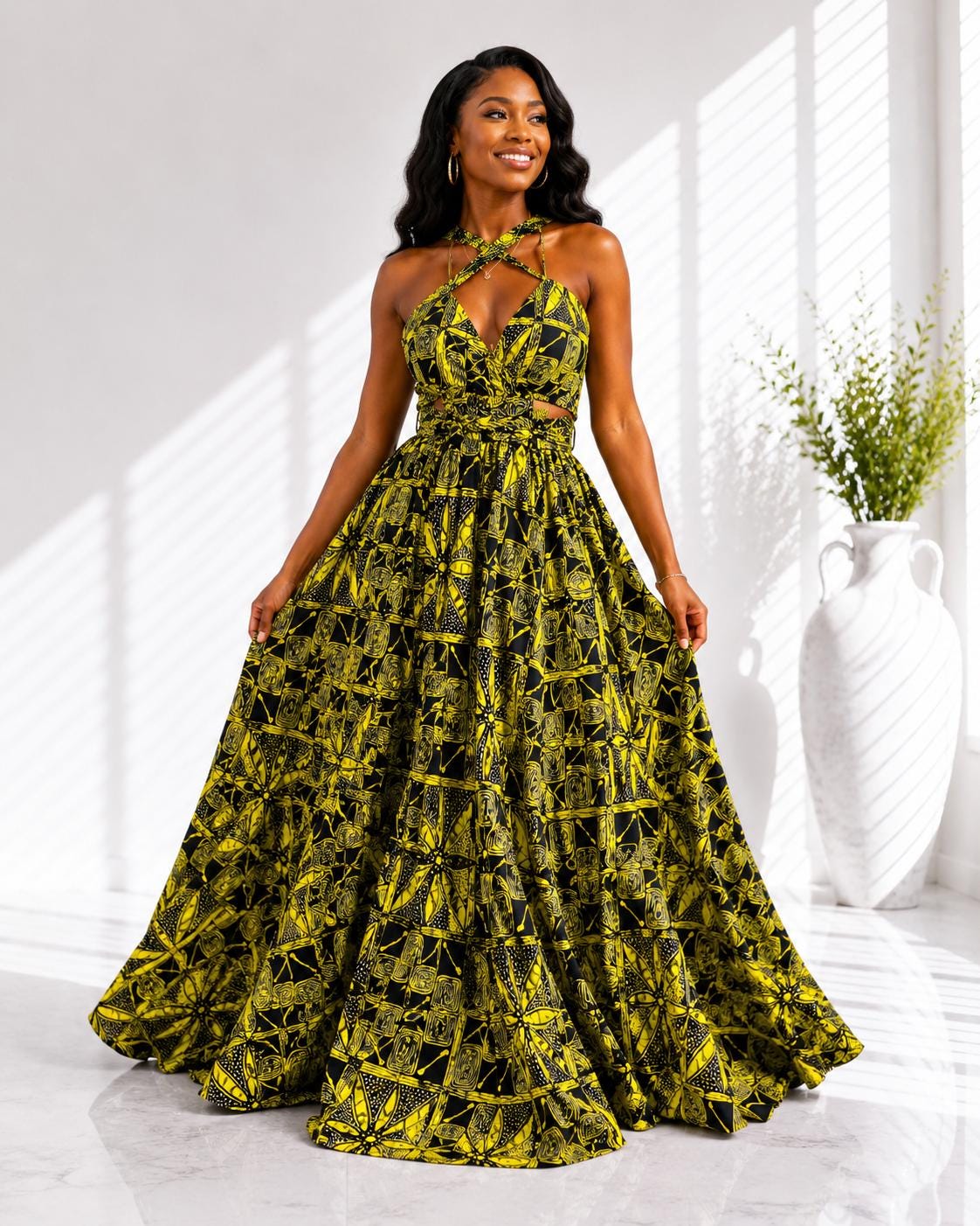 black and yellow dress for women African Dress/Yellow Ankara Dress/Plus Size/African Clothing Women/African Print Dress/Infinity/Aso-Ebi/African Wedding Dress/Bidemi Ankara dress