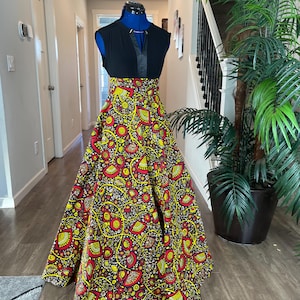 African Skirt/Flare Skirt/Ankara Red Skirt/African Clothing For Women/African Wear/Maxi Skirt/Plus Size/Gift For Her/African Print Skirt/Kik