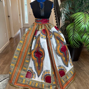African clothing maxi skirt/ African women clothing/ High waist skirt/ African print skirt/ African Women skirt/Red and white African skirt