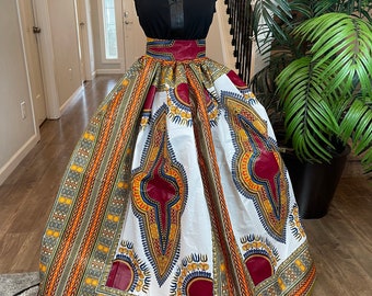 African clothing maxi skirt/ African women clothing/ High waist skirt/ African print skirt/ African Women skirt/Red and white African/Tera