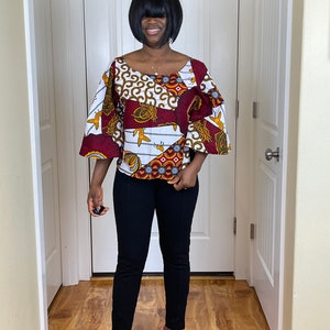 African clothing for women/ African high low crop top/ African cape top/plus size crop top/ Full flare blouse/Danshiki Top/African Blouse
