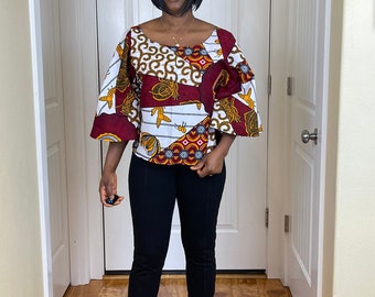 African clothing for women/ African high low crop top/ African cape top/plus size crop top/ Full flare blouse/Danshiki Top/African Blouse