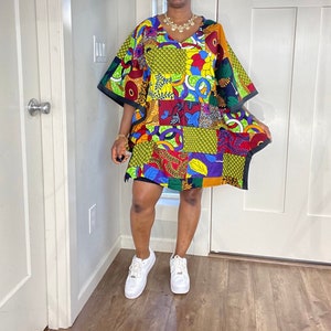 African Dress/Plus Size Dress/Dress/African Clothing/Ankara Dress/African Print Dress/Short Dress/Midi Dress/Kaftan/Blue African Dress/Dansh