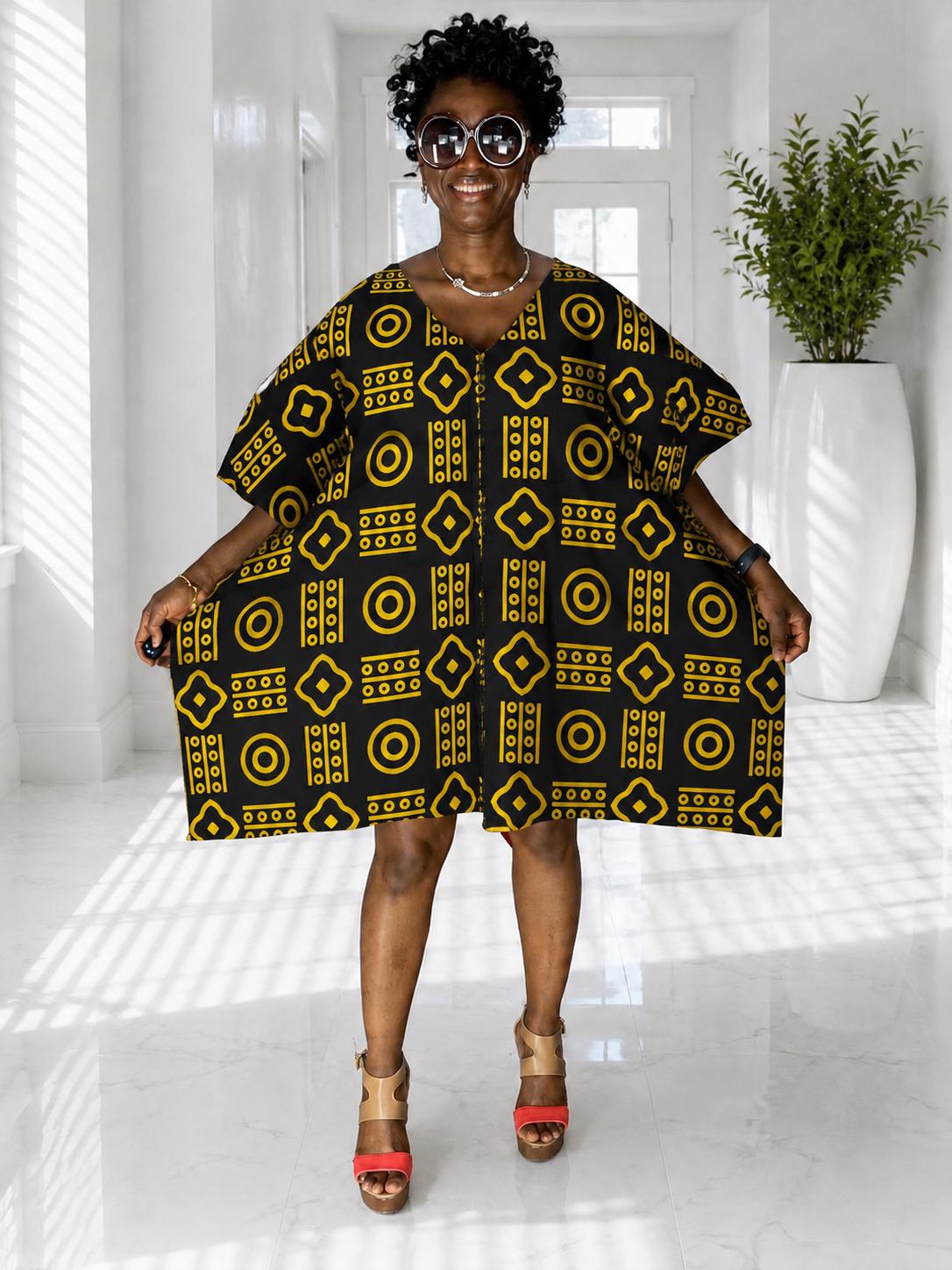 black and gold african print dress Ankara Kaftan Dress, Plus Size Bubu/Tunic For Women Occasion:Black Tie