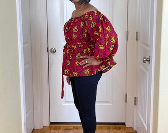 African Blouses For Women Fashion |African Blouses |African Women’s Top|African Women Clothing |African Off Shoulder Blouse|Red Blouse