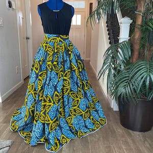 African Skirt/Ankara Skirt/African Clothing For Women/Plus Size/Gift For Her/Tribal/Native/Blue and Yellow Maxi Skirt/African Print/Boho/Dan