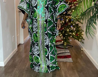 pink and green ankara dress Kaelyn Long Maxi Infinity Dress in Pink Green Yellow and Navy Blue African Ankara Kente Print