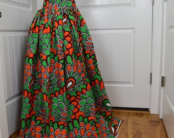 African Clothing / African women wear/ Ankara maxi skirt/ African print skirt/ Ankara long skirt/ orange and green skirt/DR21