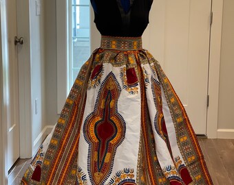 Jupe maxi de vêtements africains/ Vêtements pour femmes africaines/ Jupe taille haute/ Jupe imprimée africaine/ Jupe femme africaine/Jupe africaine rouge et blanche