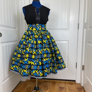African midi skirt for office/ African women clothing/ African maxi skirt/ African /Yellow and blue skirt/ Mommy and me skir