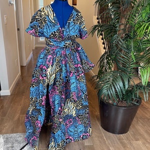 African Dress/Ankara Dress/Plus Size Dress With Side Pockets/Infinty Wrap Dress With Front Slit